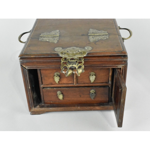 49 - An Early 20th Century Chinese Travelling Jewellery Box with Hinged Lid to Internal Mirror and Two Sh... 