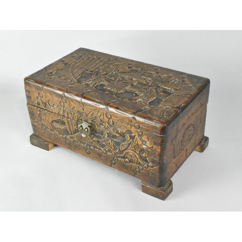50 - A Mid 20th Century Carved Chinese Wooden Workbox, 35cms Wide