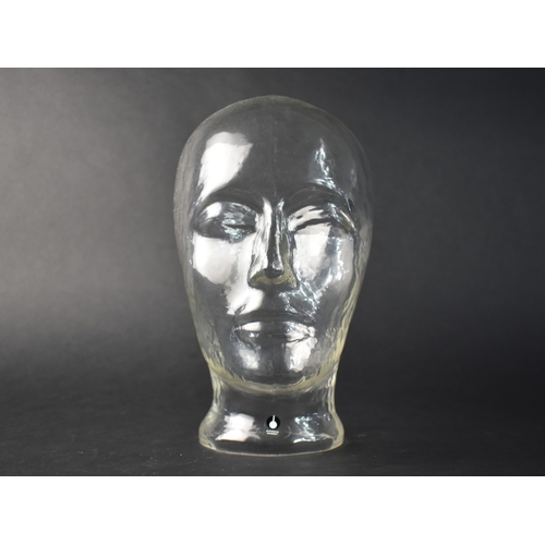59 - A Late 20th Century Swedish Glass Hat or Wig Stand by Pukeberg, 24cms High
