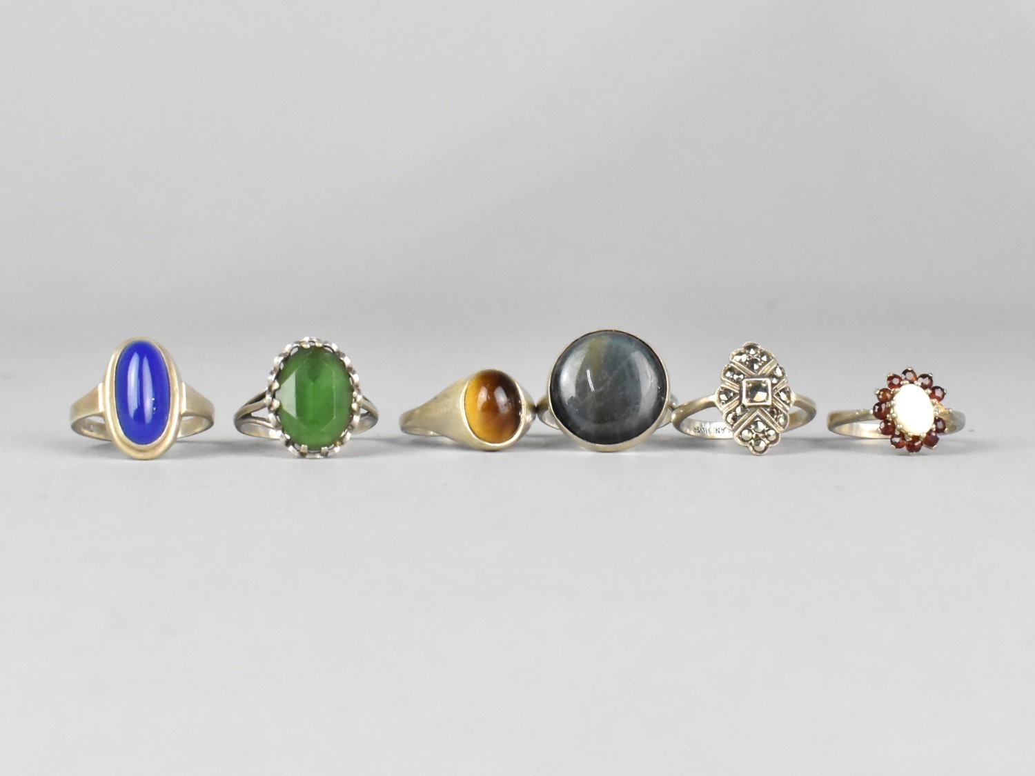 A Collection of Six Silver Jewelled Rings to include Examples with ...