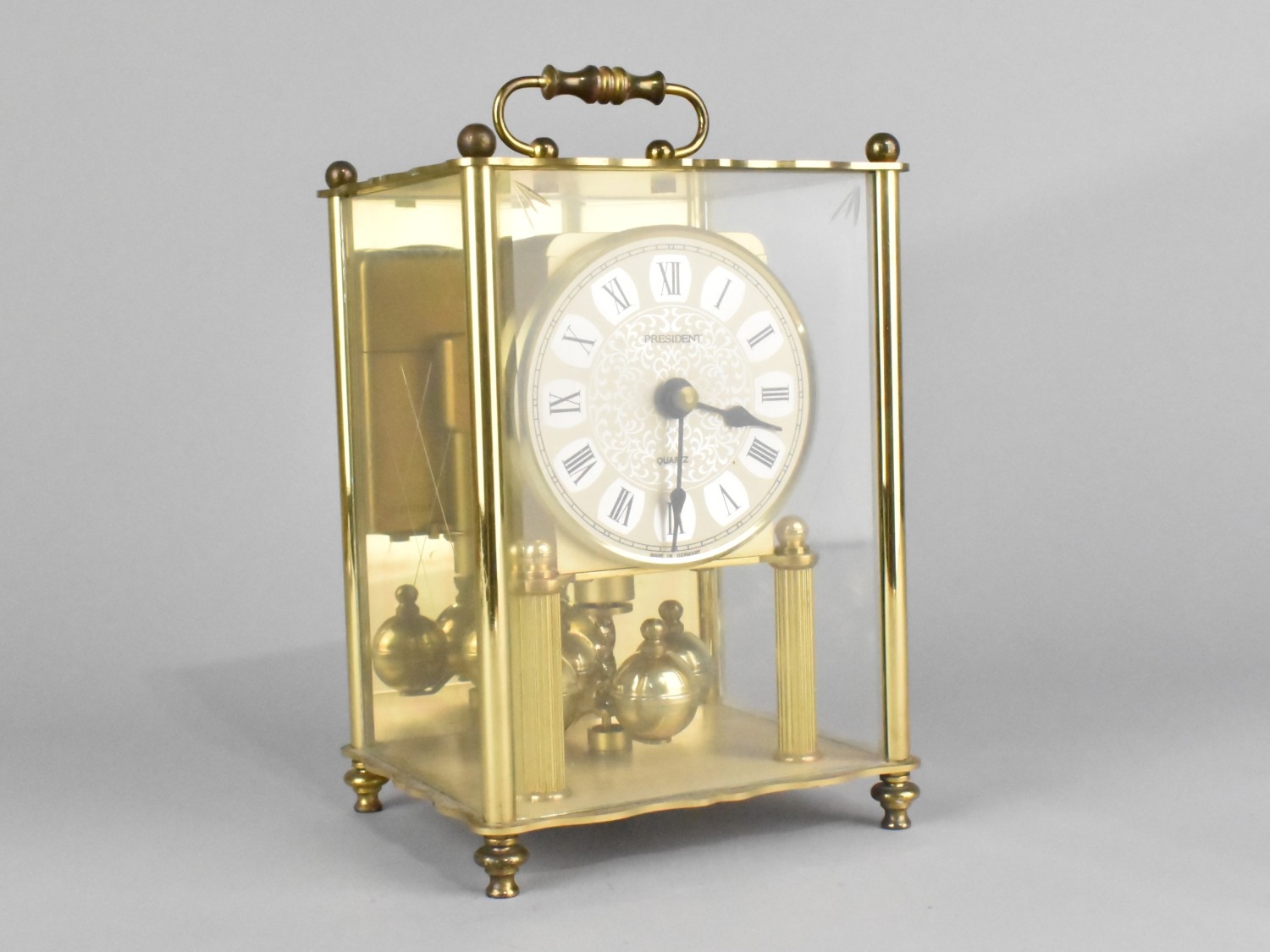 A Mid 20th Century Three Glass President Mantel Clock with Quartz ...