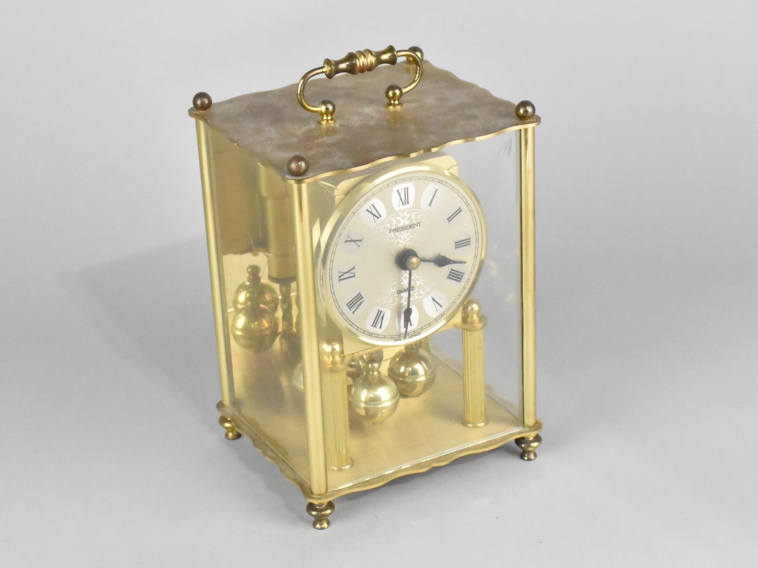 A Mid 20th Century Three Glass President Mantel Clock with Quartz ...