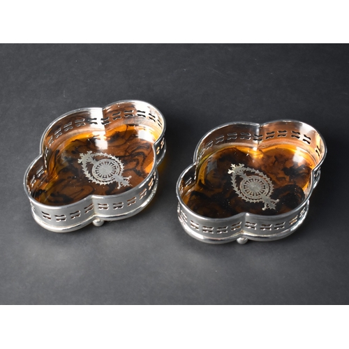 188 - A Pair of Silver Plate and Faux Tortoiseshell Bottle Coasters, 15cms Long