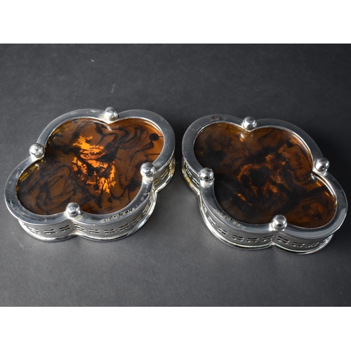 188 - A Pair of Silver Plate and Faux Tortoiseshell Bottle Coasters, 15cms Long