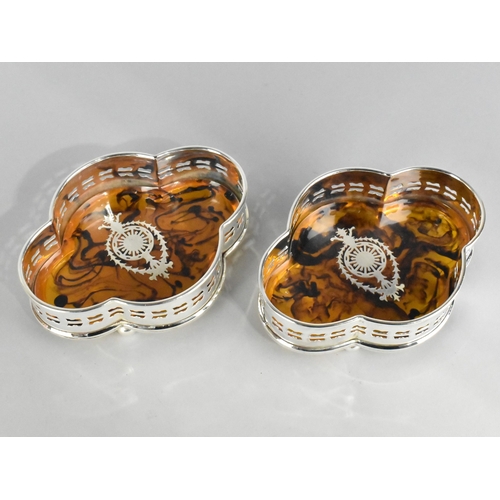 188 - A Pair of Silver Plate and Faux Tortoiseshell Bottle Coasters, 15cms Long