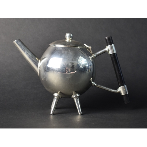 192 - A Reproduction Silver Plated Christopher Dresser Style Teapot with Ebonised Handle, 13cms High