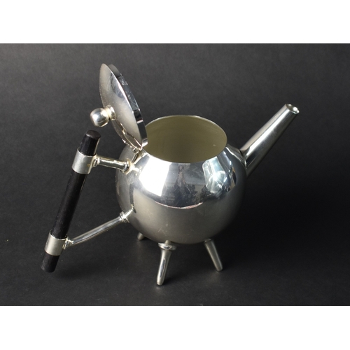 192 - A Reproduction Silver Plated Christopher Dresser Style Teapot with Ebonised Handle, 13cms High