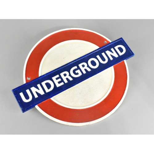 196 - A Reproduction Cold Painted Cast Iron Vintage Style Sign For The London Underground, 30cms Wide