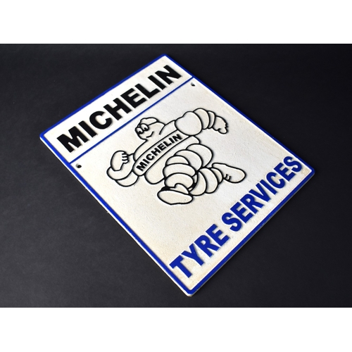 197 - A Reproduction Cold Painted Cast Iron Advertising Sign For Michelin Tyre Services, 24 x 30cms