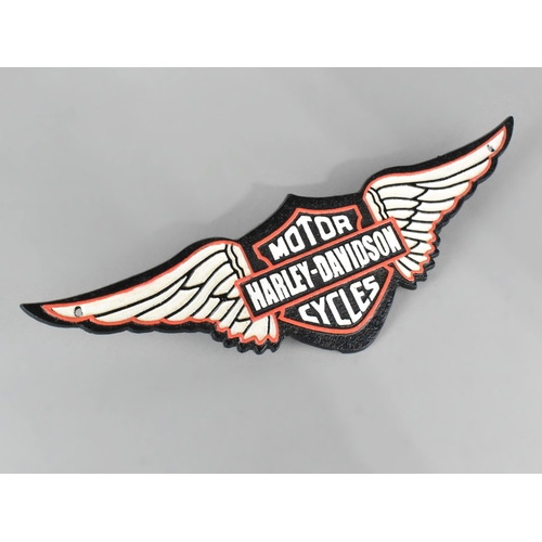 200 - A Reproduction Cold Painted Cast Iron Advertising Sign For Harley -Davidson Motor Cycles, 39cms Wide