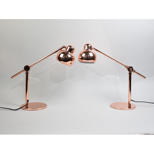 204 - A Pair of Reproduction Vintage Style Copper Adjustable Desktop Reading Lamps