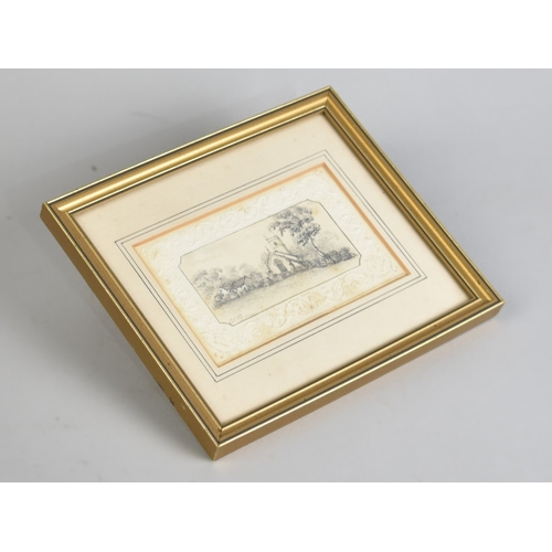 207 - A Framed Pencil Drawing of a Church, 13x9cms