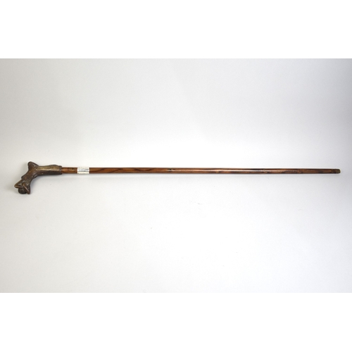 209 - A Wooden Walking Cane with Bronze Handle in the Form of Art Nouveau Girl Reclining