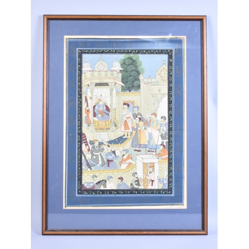 221 - A Framed Indian Mughal Painting on Silk, 34x49cms
