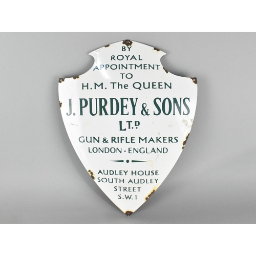 238 - A Reproduction Shield Shaped Enamel Advertising Sign For J Purdey & Sons, 51 x 39cms