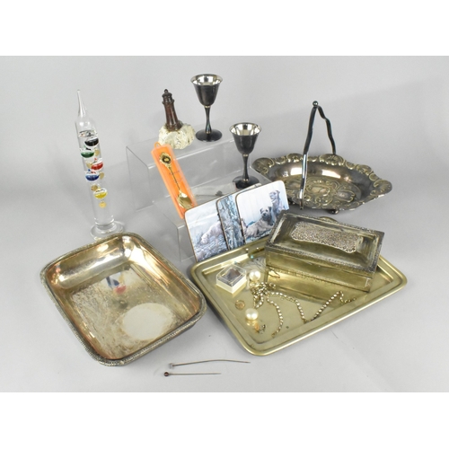 361 - A Collection of Various Items to Comprise Silver Plated Tray, Basket, Galileo Thermometer etc