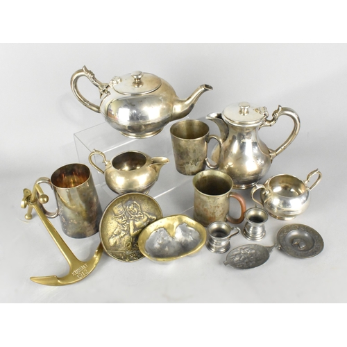 362 - A Collection of Various Metalware to Comprise Silver Plated Tea Service, Pewter Dish with Profile Po... 