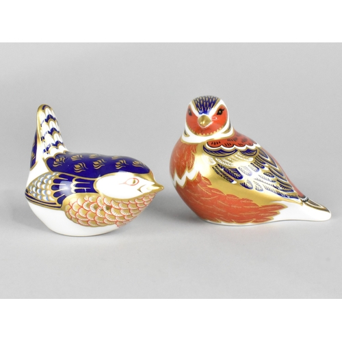 366 - Two Royal Crown Derby Paperweights, Robin and Wren, with Buttons and One with Box
