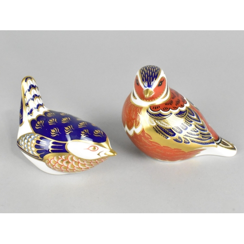 366 - Two Royal Crown Derby Paperweights, Robin and Wren, with Buttons and One with Box
