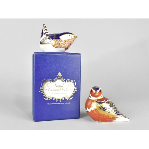 366 - Two Royal Crown Derby Paperweights, Robin and Wren, with Buttons and One with Box