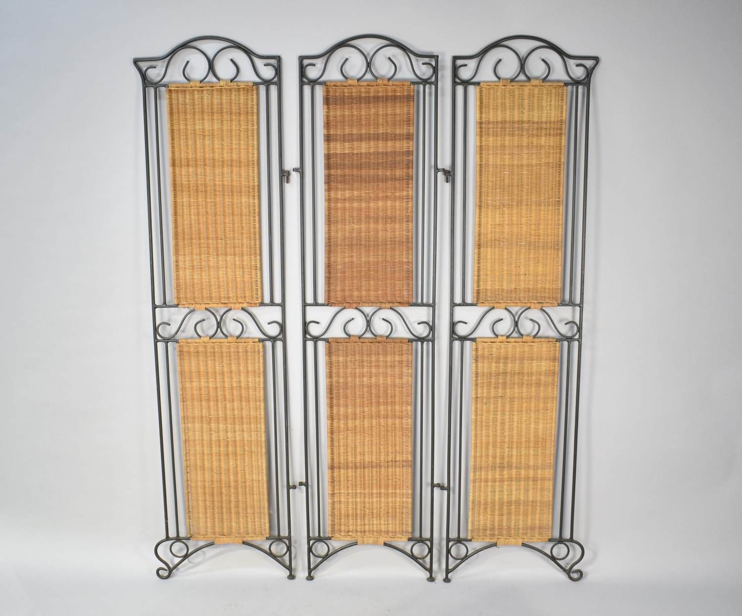 A Set of Three Metal and Woven Came Modesty Panel Screens, Each 42cms ...