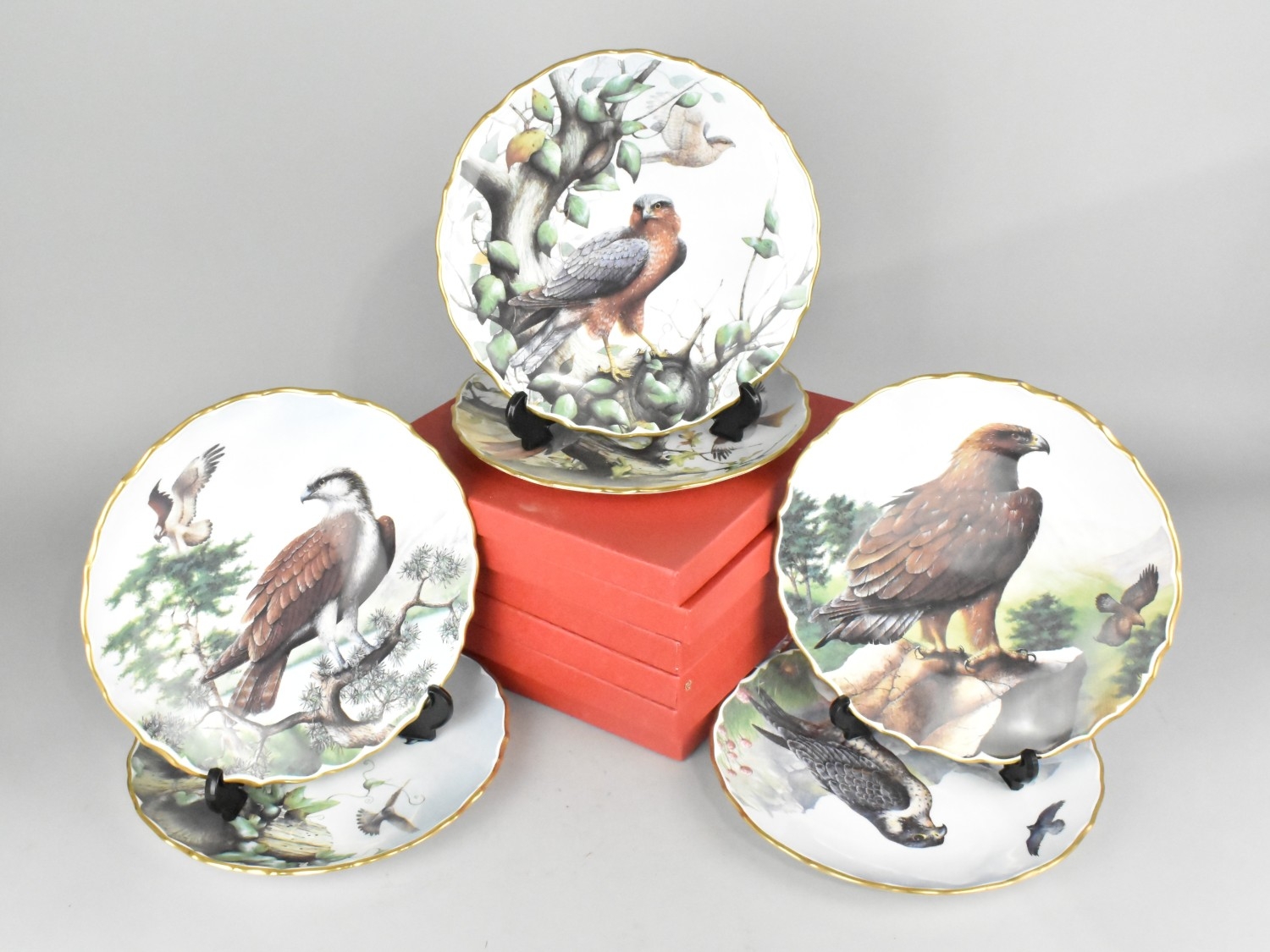 A Set of Six Spode Series Plates, Birds of Prey, With Boxes Together ...