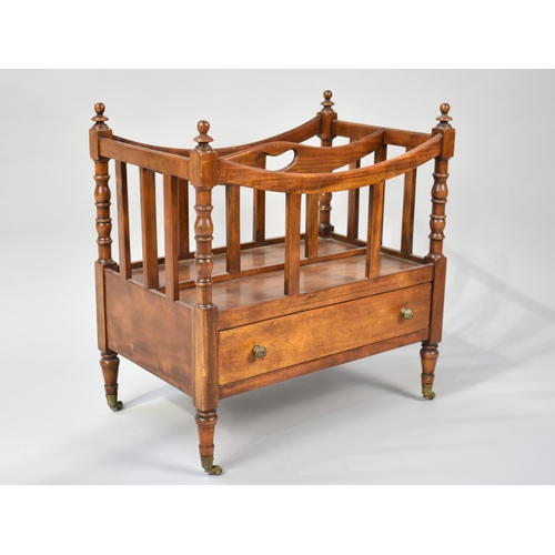 125 - A Reproduction Mahogany Two Section Canterbury with Base Drawer and Turned Supports Culminating in C... 