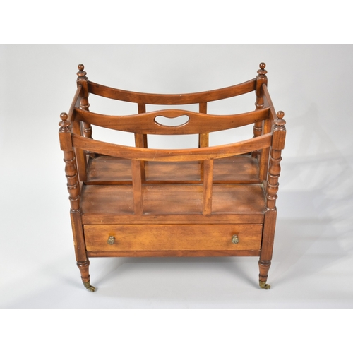 125 - A Reproduction Mahogany Two Section Canterbury with Base Drawer and Turned Supports Culminating in C... 