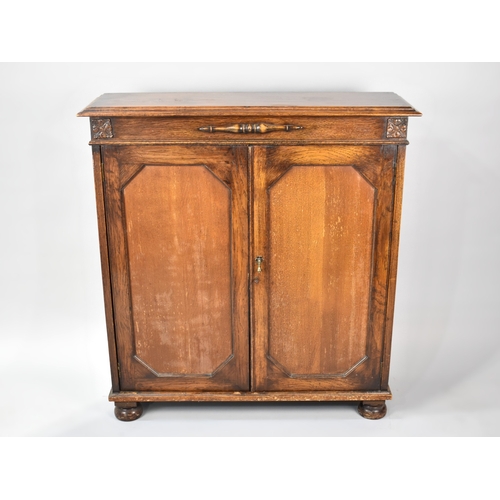 137 - An Edwardian Oak Side Cabinet with Shelved Interior, 91cms Wide and 87cms High