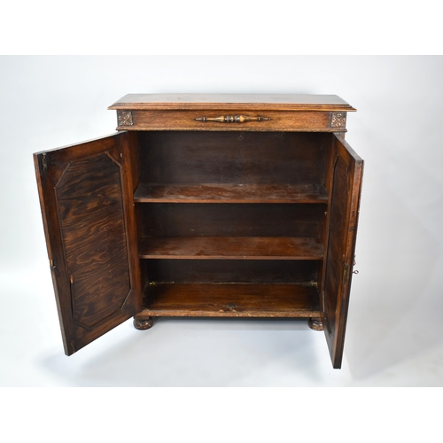 137 - An Edwardian Oak Side Cabinet with Shelved Interior, 91cms Wide and 87cms High