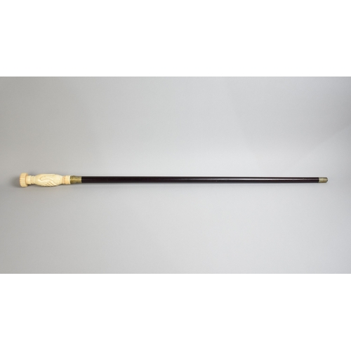 142 - A Modern Ebonised Walking Cane with Reproduction Carved Bone Handle in the Form of Two Clasped Hands