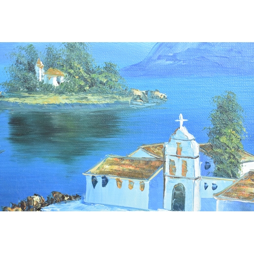 337 - A Framed Oil on Board, Greek Monastery, Subject 26x19cm