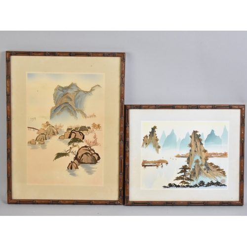 344 - Two Framed Chinese Straw Art Pictures, Landscapes