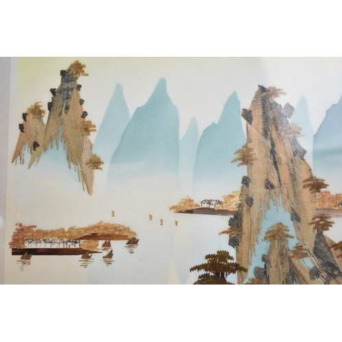 344 - Two Framed Chinese Straw Art Pictures, Landscapes