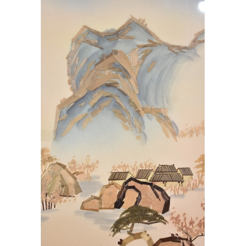 344 - Two Framed Chinese Straw Art Pictures, Landscapes