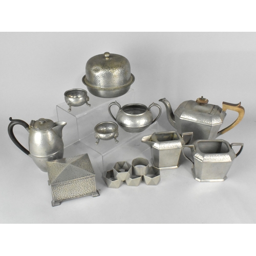 390 - A Collection of Various Pewter to Include Civic Pewter Hand Beaten Cigarette Box, Three Piece Tea Se... 