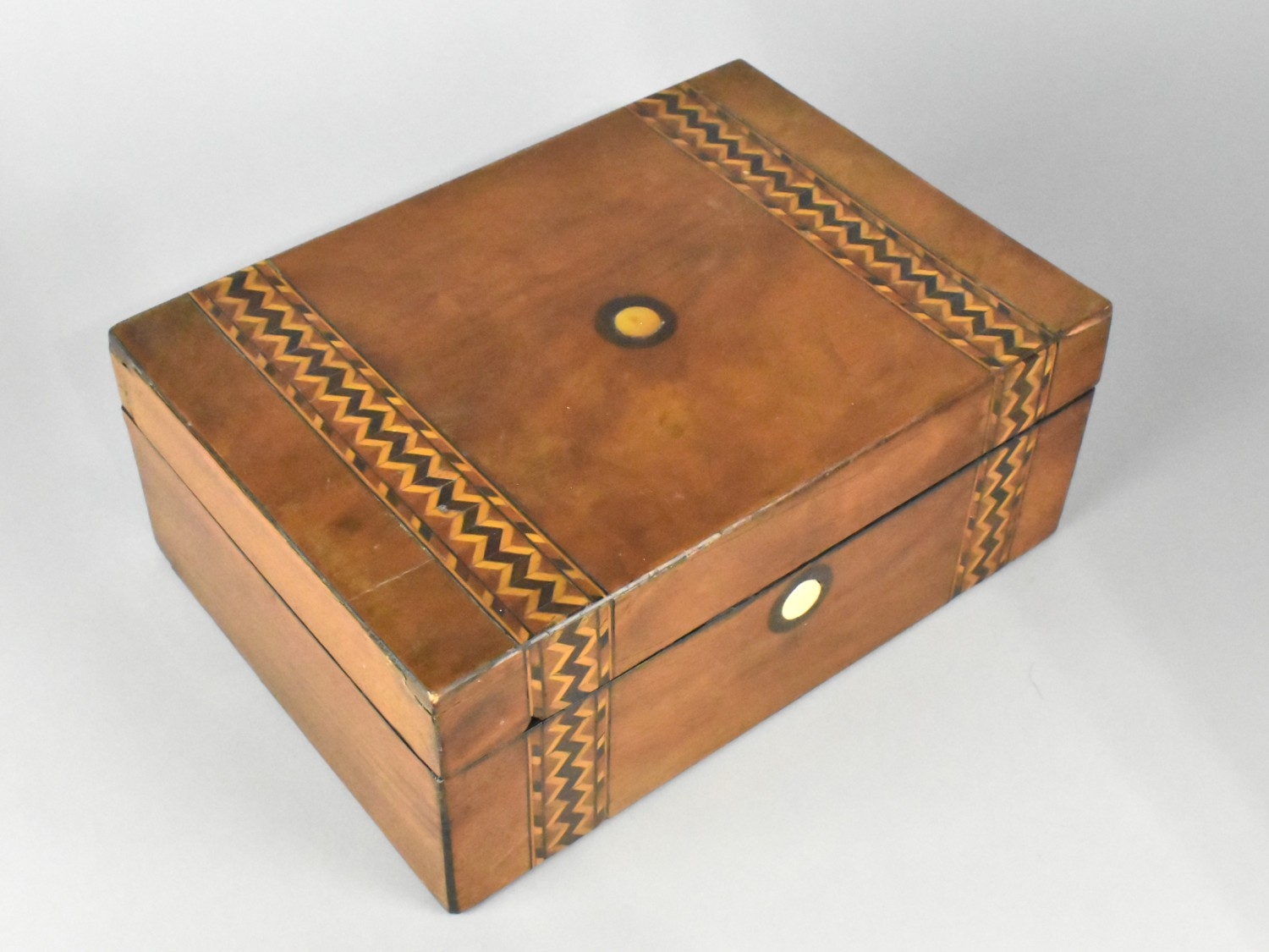 A Late Victorian/Edwardian Banded Inlaid Walnut Work Box with Inner ...