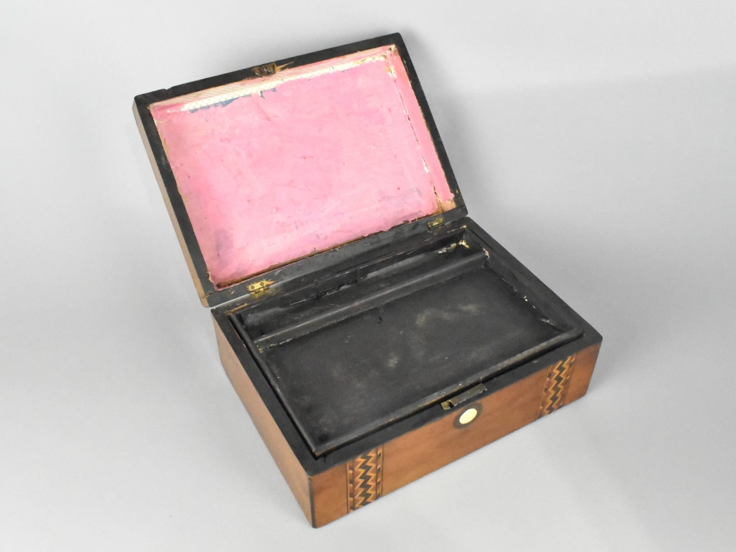 A Late Victorian/Edwardian Banded Inlaid Walnut Work Box with Inner ...