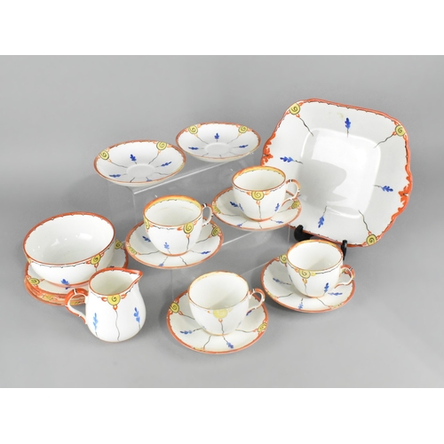 An Art Deco Bisto China Hand Painted Tea Set to Comprise Cups, Saucers ...