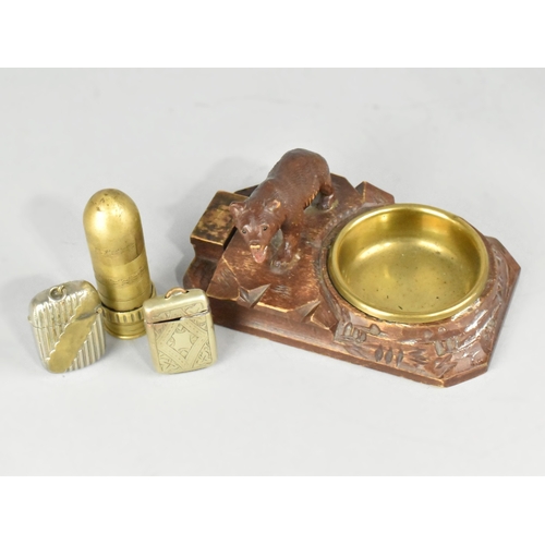 A Carved Black Forest Combination Match Holder and Ashtray with Bear ...