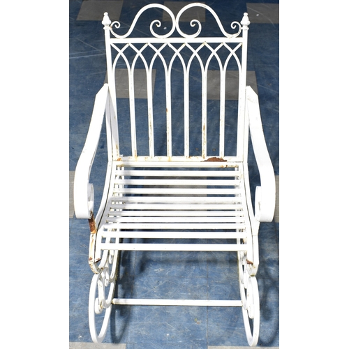 A White Painted Cast Iron Patio Rocking Chair