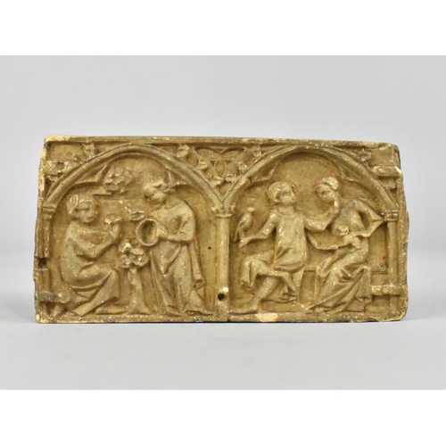59 - A Cast Replica of Medieval Tablet Depicting Lovers with Birds, 11x6cms