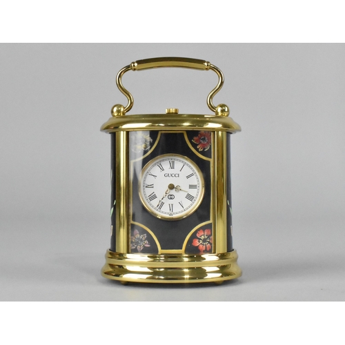9 - A Boxed Gucci Miniature Carriage Clock By Halcyon Days, 8cms High
