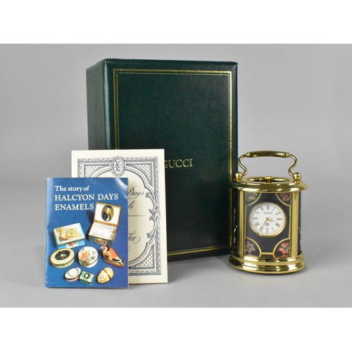 9 - A Boxed Gucci Miniature Carriage Clock By Halcyon Days, 8cms High