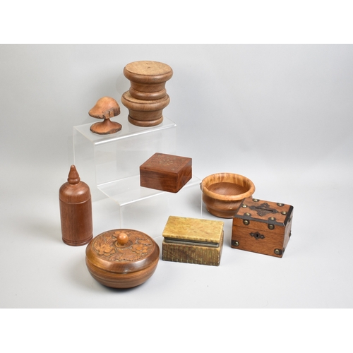 A Collection of Various Treen Boxes, Stands Etc.