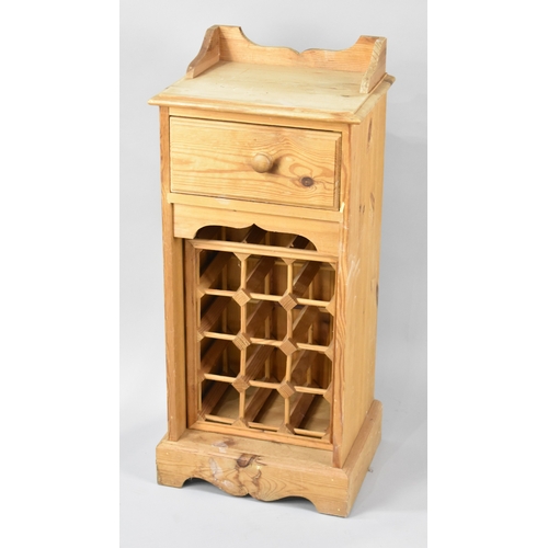 197 - A Modern Pine Wine Cabinet with Top Drawer and Gallery and Removable Wine Rack, 39cms Wide