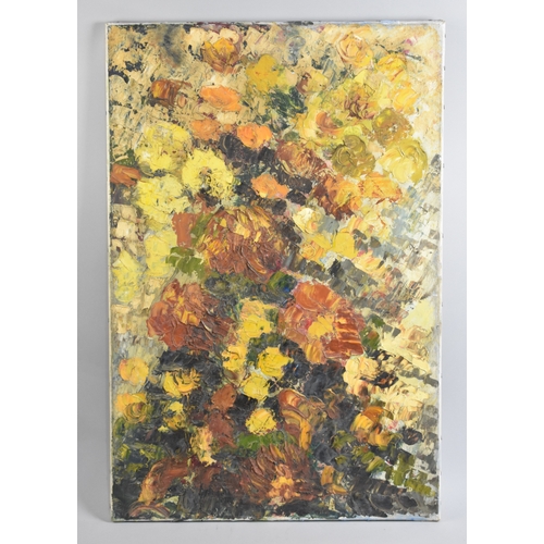 199 - A Large Mounted but Unframed Palette Knife Oil, Still Life Flowers, 50x76cms
