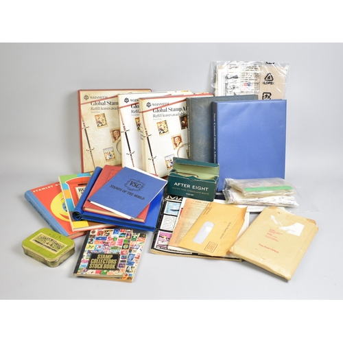 213 - A Collection of Eight Stamp Albums and Contents, Loose Stamps, Books on Stamps, PHQ Cards Etc