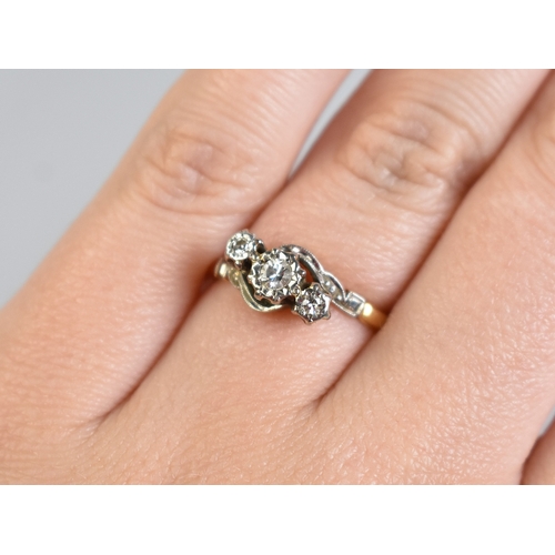 11 - An Antique 18ct Gold, Platinum and Diamond Trilogy Ring, Central European Round Cut Stone Measuring ... 