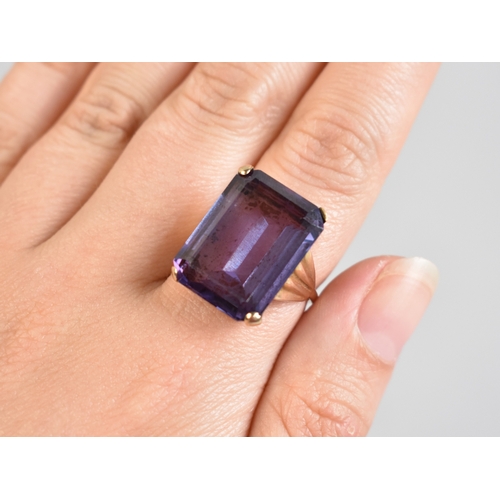 14 - A 9ct Gold Synthetic Alexandrite Ring, Rectangular Step Cut and Measuring 20x15mm, Set in Four Flatt... 